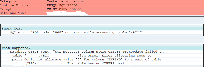 Incident 560168  2018  SQL error SQL code 2048 occurred while accessing table BI