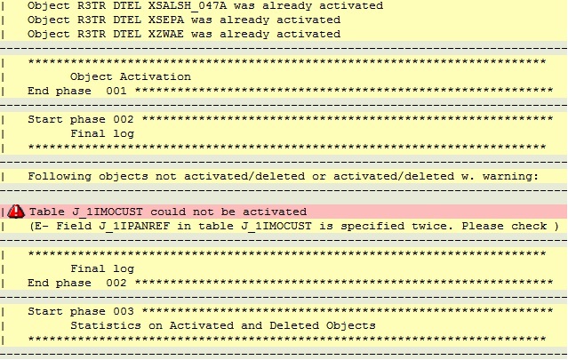 DDIC_ACTIVATION log detailing the problem