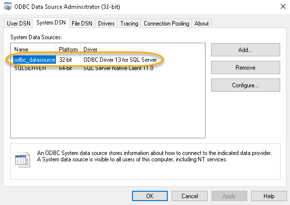 ODBC Data Source Administrator