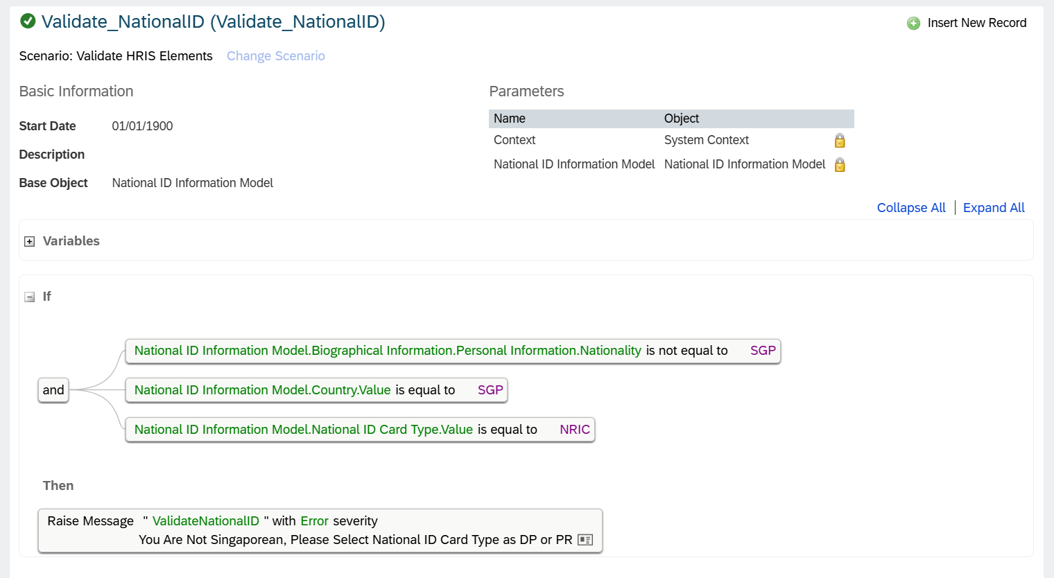 Example of validation business rule