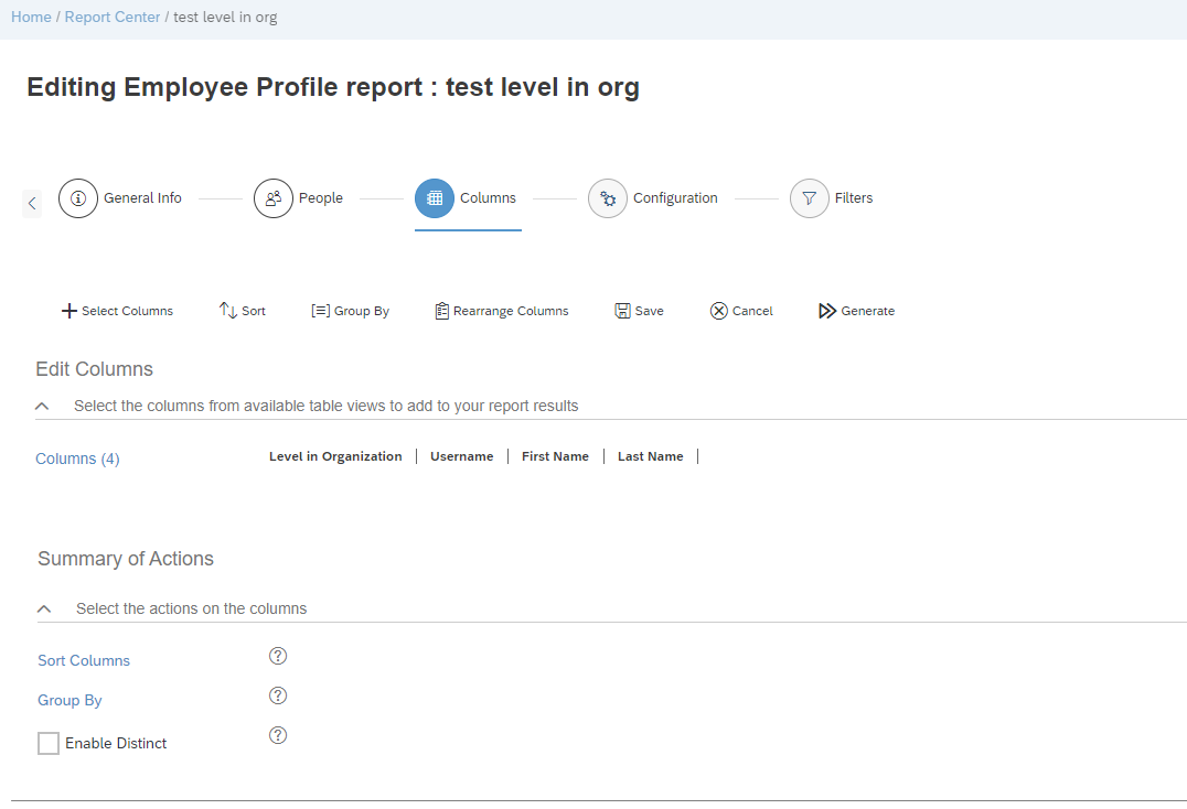 Editing Employee Profile report