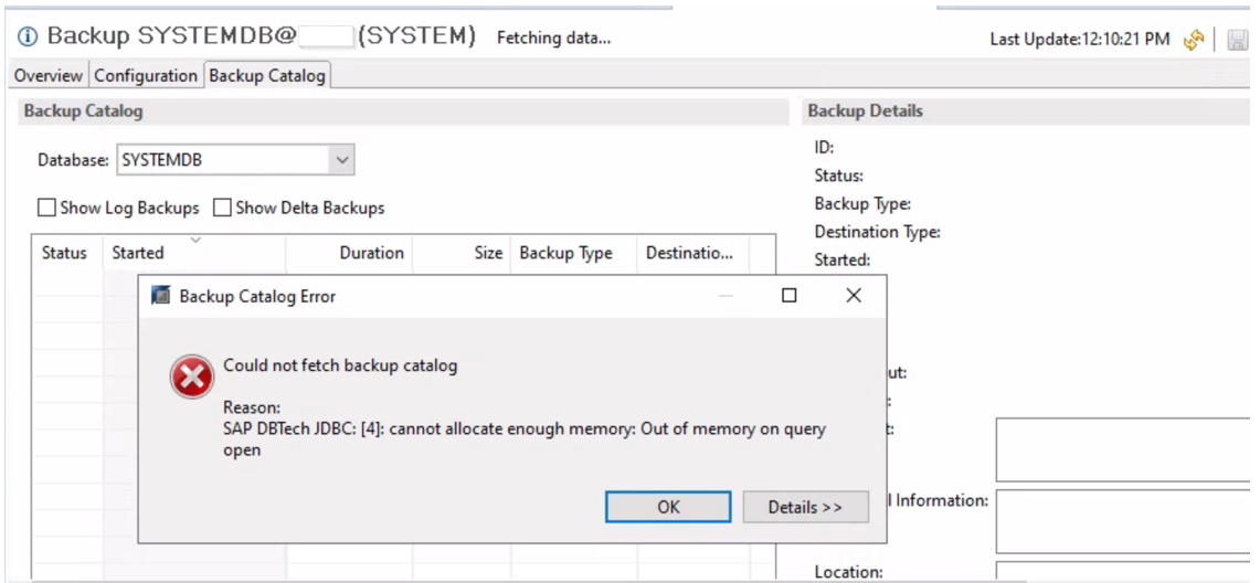 3279695 housekeeping of hana backup failed because cannot allocate