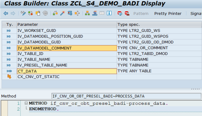 Method PROCESS_DATA - Importing parameters