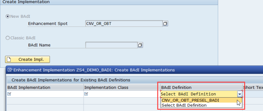 Select BADI definition