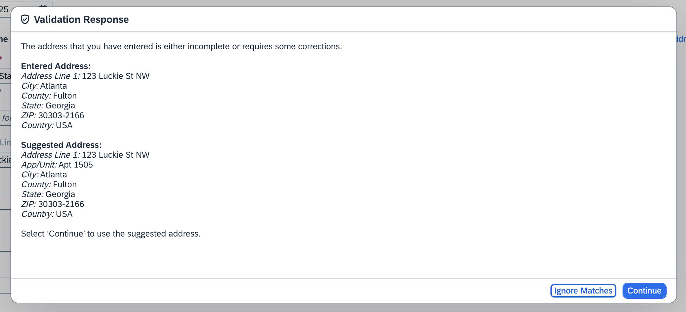 validation response after mapping
