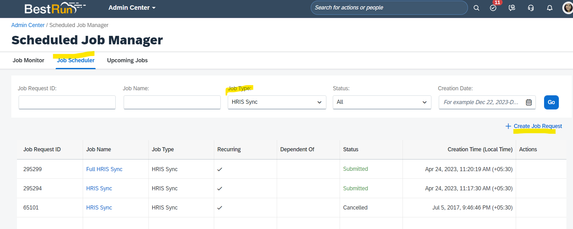 Scheduled Job Manager HRIS sync job.png