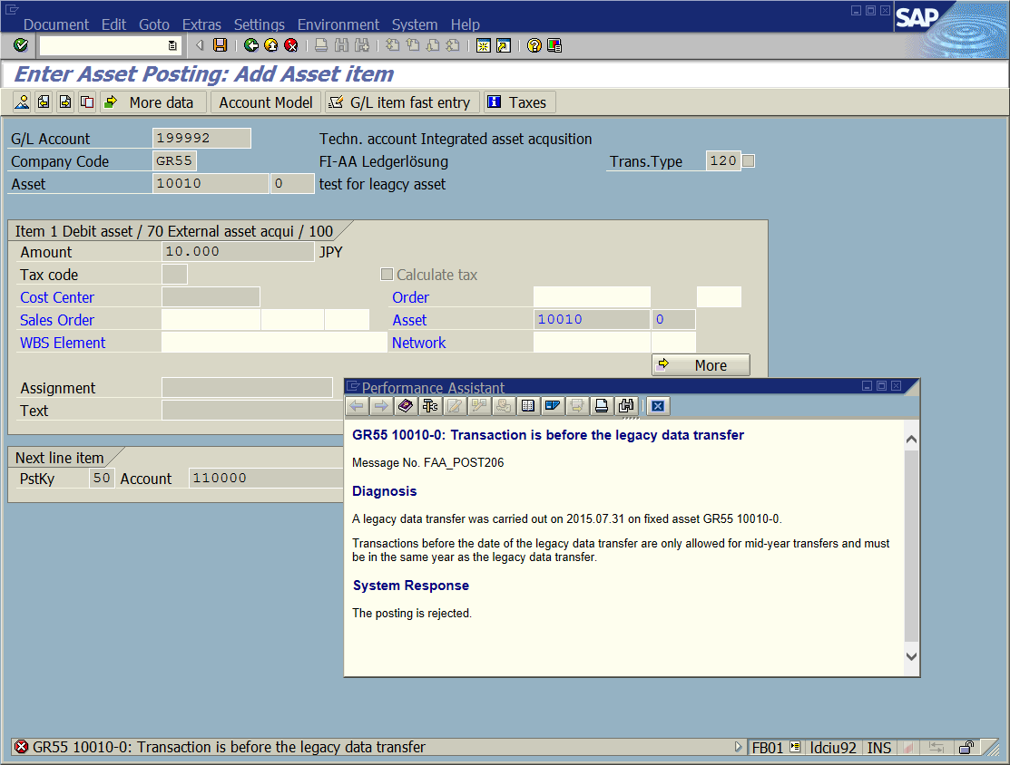 2235249 Error message FAA_POST 206 during document posting with Tcode FB01 SAP Knowledge
