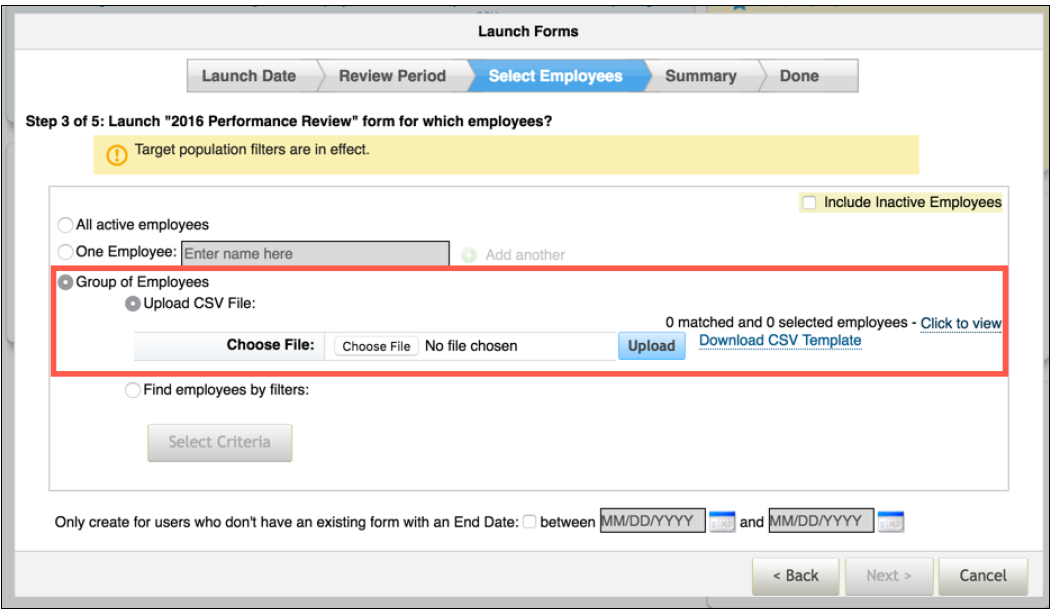 Launch form csv upload