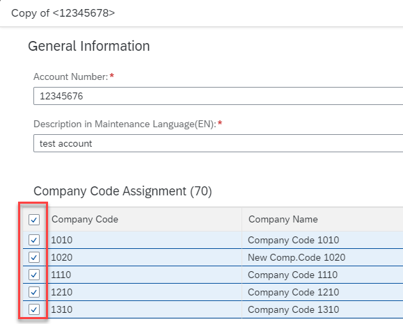 Company codes automatically selected