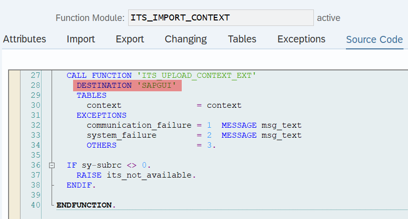 Sample Function module: ITS_IMPORT_CONTEXT