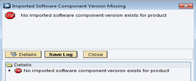 No imported software component version exists for product.PNG